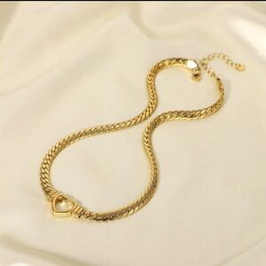 Cuban Chain Heart Necklace Stainless Steel Necklace 14k Gold Plated ..